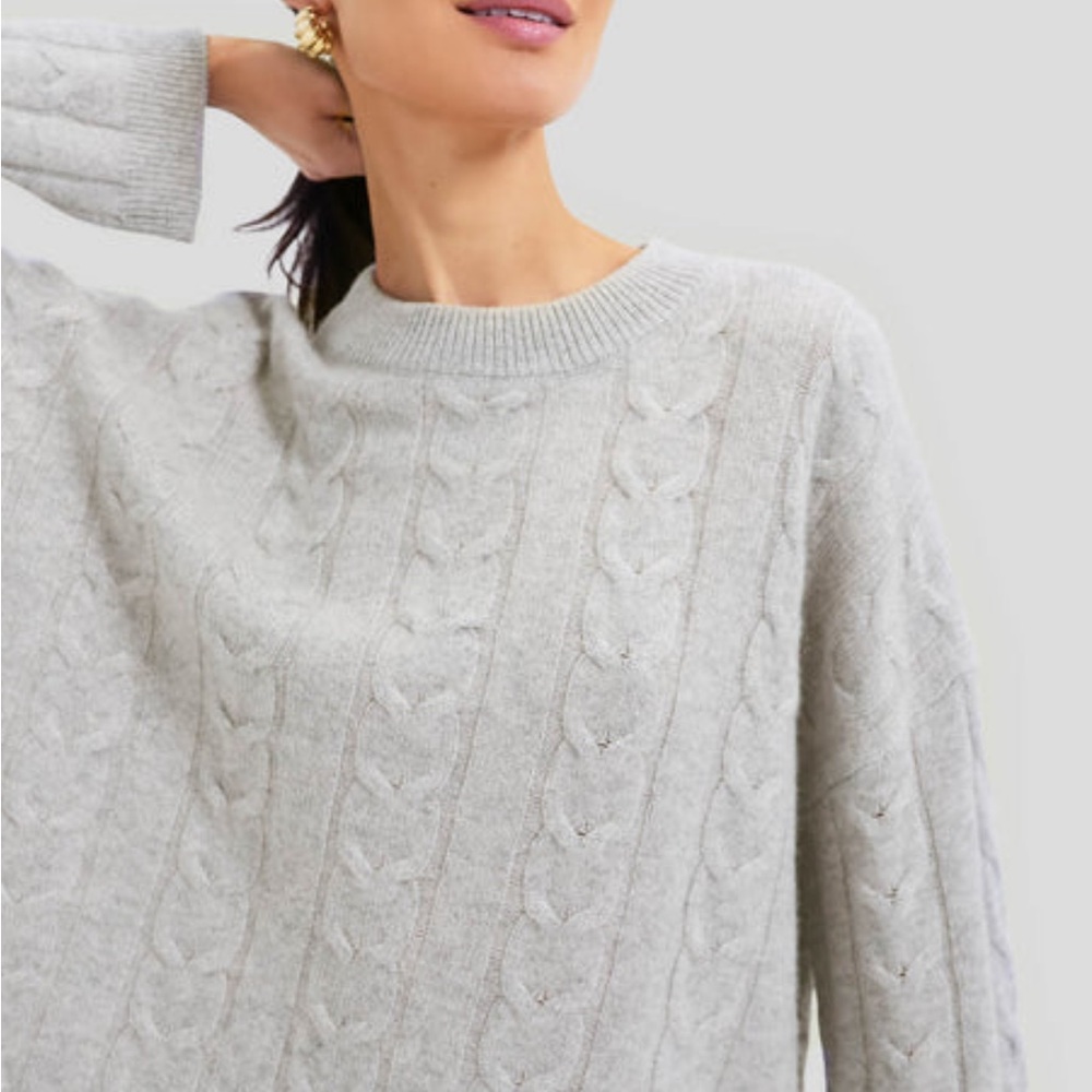 Gray Cashmere Eloise Cable Knit Boyfriend Crewneck
